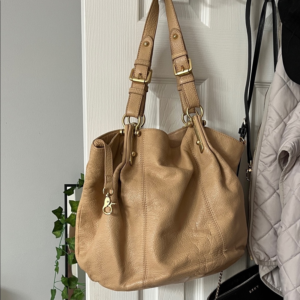 Caramel Leather Shoulder Bag with Gold Hardware